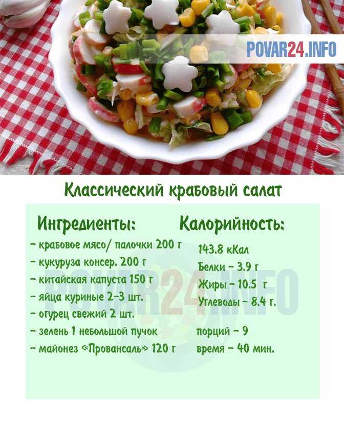 Рецепт крабового салата без риса