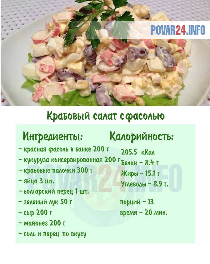Рецепт салата с фасолью, крабовыми палочками и яйцом