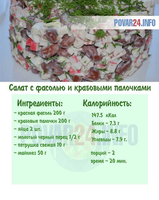 Рецепт салата с фасолью и крабовыми палочками