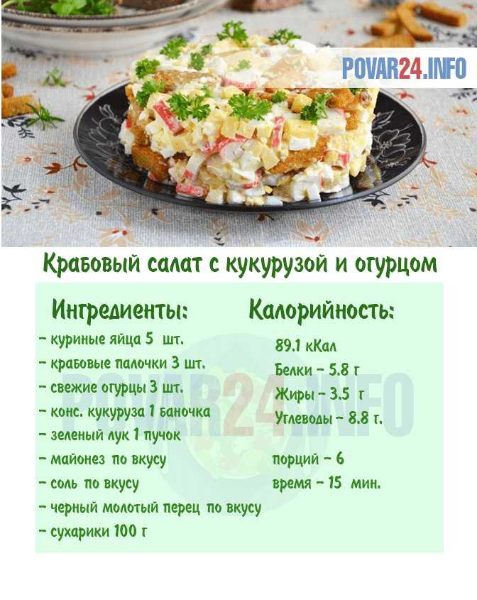 Рецепт крабового салата с кукурузой и огурцом