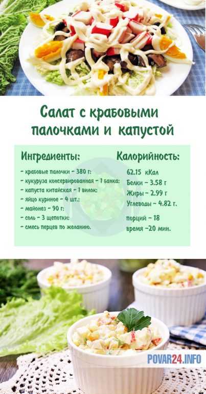Рецепты салатов с крабовыми палочками и капустой