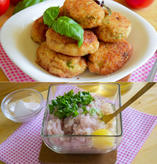 Паровые куриные котлеты в рисовой шубе